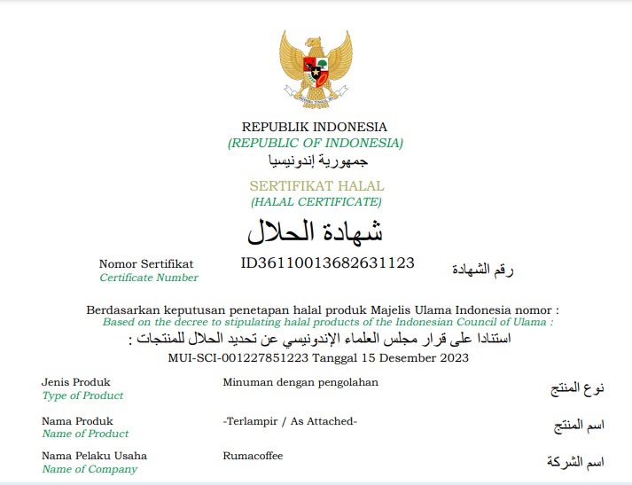 Halal Certificate Rumacoffee